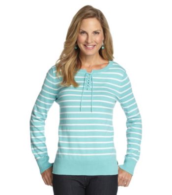 Studio Works Petites' Striped Lace-Up Sweater