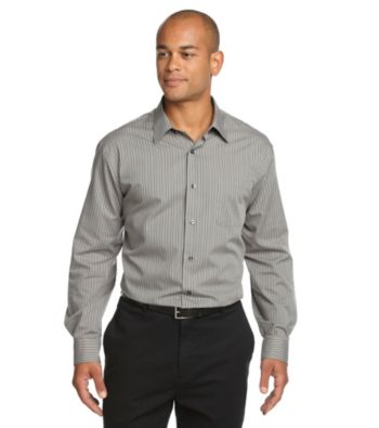 Roll out a cool, dapper look in this contemporary, vertical-stripe buttondown shirt, a great business casual addition to a wardrobe.