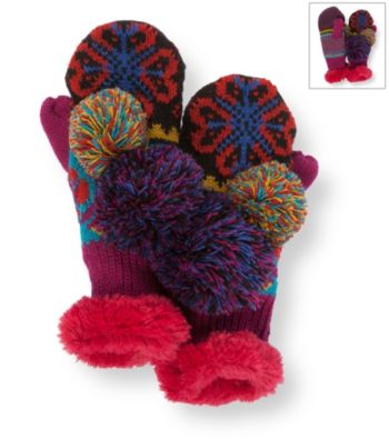 MUK LUKS® Girls Flower Fairisle Pom Mittens