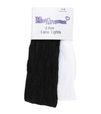 Miss Attitude Girls' 2-pk. Black/White Lace Tights