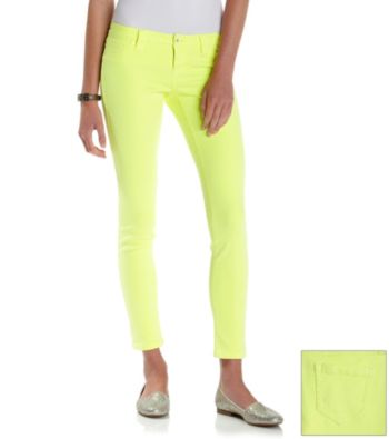 Blue Spice® Juniors' Neon Lemon Skinny Jeans