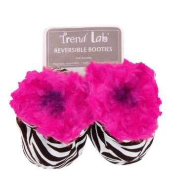 Trend Lab Zahara Zebra and Pink Swirl Velour Baby Booties