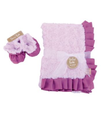 Trend Lab Lilac and Plum Swirl Velour Blanket and Booties Luxe Gift Set