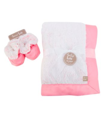 Trend Lab Pink Peek-A-Boo Faux Fur Blanket and Booties Luxe Gift Set