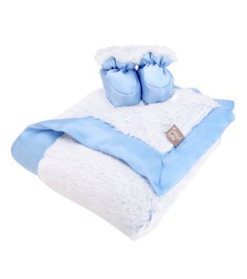 Trend Lab Blue Peek-A-Boo Faux Fur Blanket and Booties Luxe Gift Set
