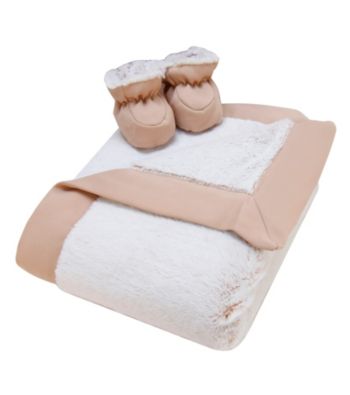 Trend Lab Sand Peek-A-Boo Faux Fur Blanket and Booties Luxe Gift Set
