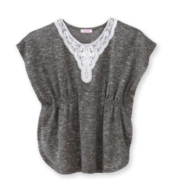 Grane® Girls' 7-16 Grey Hacci Crochet Neck Top