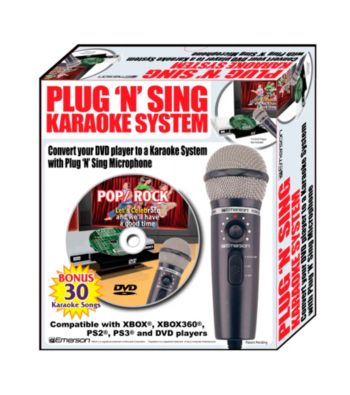 Emerson® Plug 'N' Sing Karaoke Microphone with Echo & 30 Pop Karaoke Songs on DVD