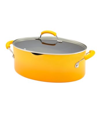 Rachael Ray® Porcelain II 8-Quart Yellow Covered Oval Pasta Pot with Pour Spout
