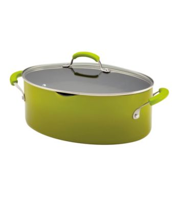 Rachael Ray® Porcelain II 8-Quart Green Covered Oval Pasta Pot with Pour Spout