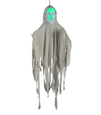 4' Hanging Face Out White Ghost with Green Face
