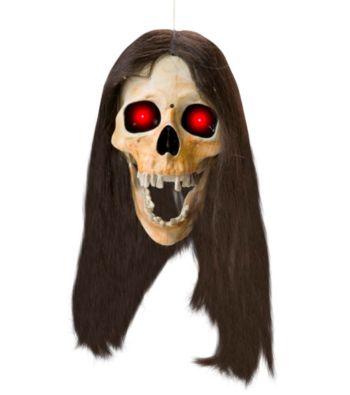 Dropping Head Skull With Hair Animated Prop