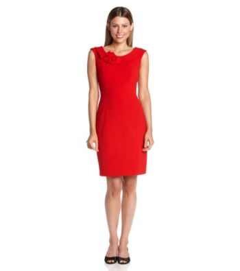 Calvin Klein Portrait Collar Rosette Corsage Sheath