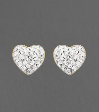 14K Yellow Gold Crystal Heart-Shaped Button Earrings