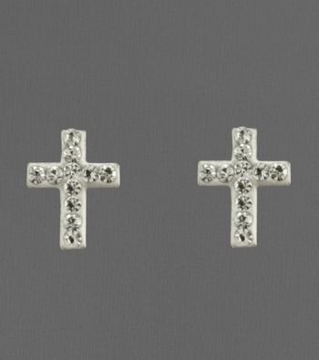 14K Yellow Gold Crystal Cross Earrings