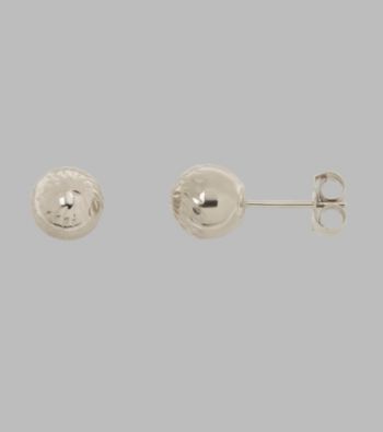 14K White Gold Diamond-Cut 6MM Ball Stud Earrings
