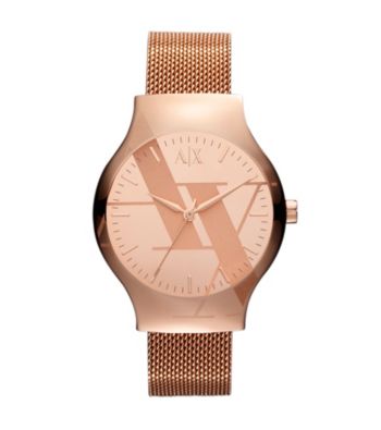 A|X Armani Exchange Women's Rose Gold Tone Watch with Mesh Bracelet & Logo Mirror Dial