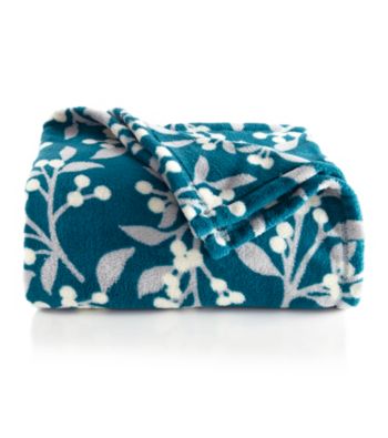 LivingQuarters Micro Cozy Teal Branches Throw