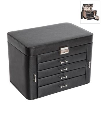 Mele & Co. Black Bonded Leather Alexandra Fashion Four Drawer Jewelry Box