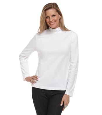 Breckenridge® Solid Mockneck Top With Embellished Neck