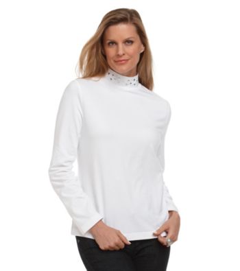 Breckenridge® Petites' Mockneck Top With Embellished Neck
