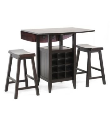 Baxton Studios Reynolds Black 3-pc. Modern Drop Leaf Pub Set with Wine Rack