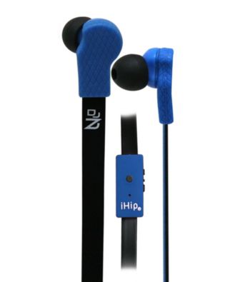 iHip® Blue Solid Flat Cord Earphones with Built-in Microphone