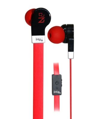 iHip® Red Solid Flat Cord Earphones with Built-in Microphone