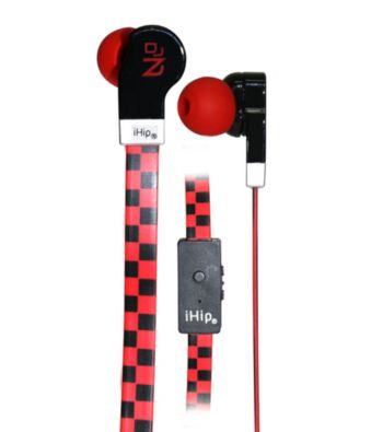 iHip® Check Printed Flat Cord Earphones with Built-in Microphone