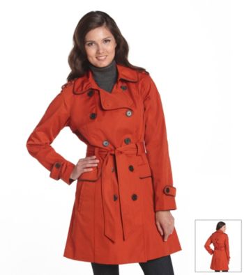 Jones New York® Double-Breasted Trench with Faux Leather Trim