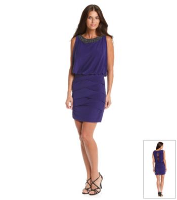 Cachet® Beaded-Neckline Blouson Dress