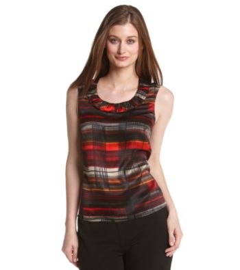 Kasper® Plus Size Black and Red Watercolor Print Rouched Sleeveless Blouse
