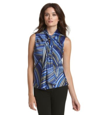 Kasper® Printed Tie-Neck Sleeveless Blouse