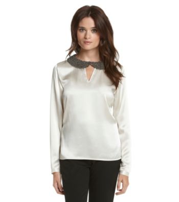 Nine West® Charmeuse Embellished-Collar Blouse