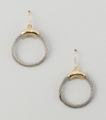 Cellini Stainless Steel/Goldtone Hoop Drop Earrings