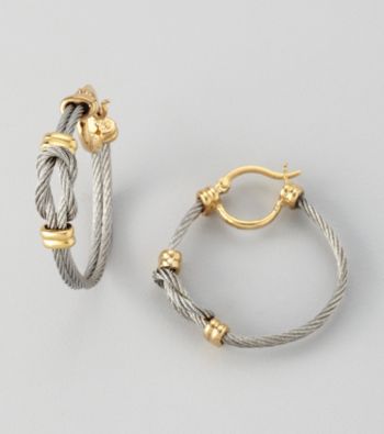 Cellini Stainless Steel/Goldtone Knot Earrings