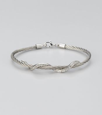 Cellini Stainless Steel Silver/Silver Pave Swirl Cable Bracelet