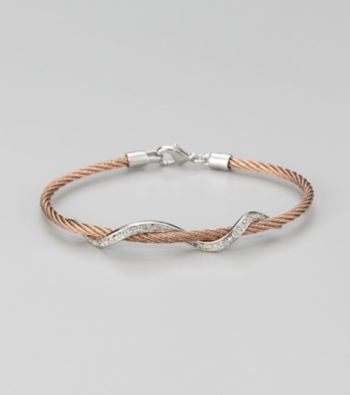 Cellini Stainless Steel Rose/Silver Pave Swirl Cable Bracelet