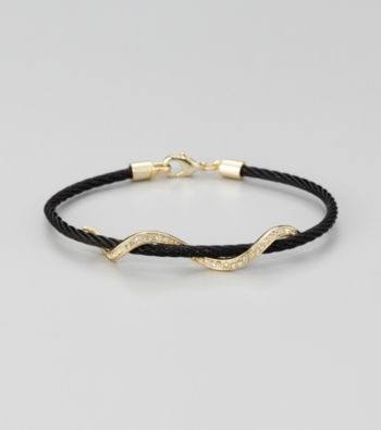 Cellini Stainless Steel Black/Gold Pave Swirl Cable Bracelet