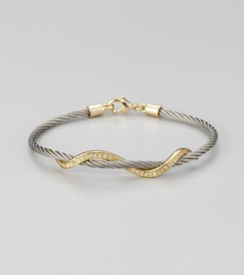 Cellini Stainless Steel Silver/Gold Pave Swirl Cable Bracelet