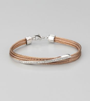 Cellini Stainless Steel Rose/Silver Pave Diagonal Cable Bracelet