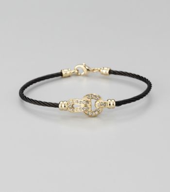 Cellini Stainless Steel Black/Gold Pave Lock Cable Bracelet
