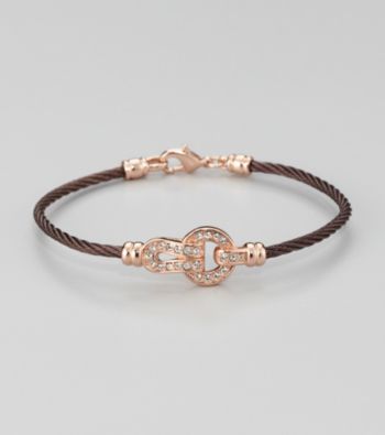 Cellini Stainless Steel Brown/Rose Gold Pave Lock Cable Bracelet