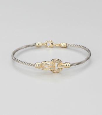 Cellini Stainless Steel Silver/Gold Pave Lock Cable Bracelet