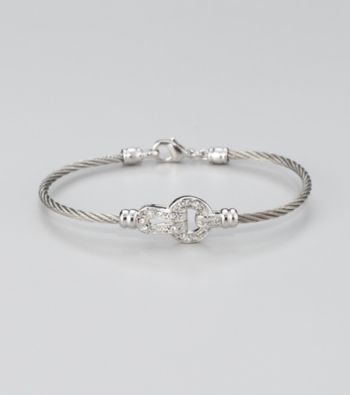 Cellini Stainless Steel Silver/Silver Pave Lock Cable Bracelet