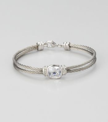 Cellini Stainless Steel Silver/Silver Square Cushion Cut Stone Cable Bracelet