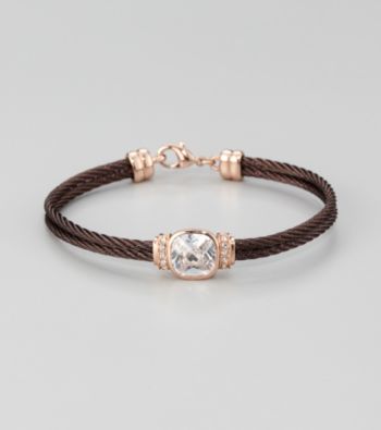 Cellini Stainless Steel Chocolate/Rosegold Square Cushion Cut Stone Cable Bracelet