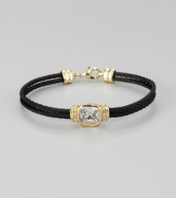 Cellini Stainless Steel Black/Gold Square Cushion Cut Stone Cable Bracelet
