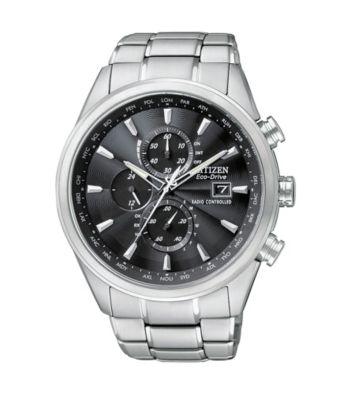 Citizen® Men's Stainless Steel and Black Eco Drive Chronograph Watch