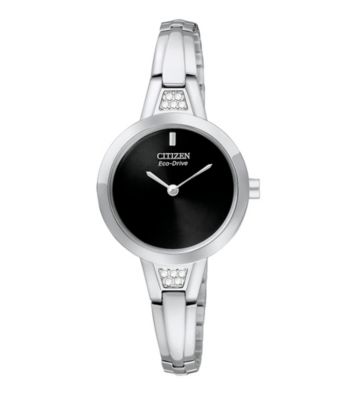 Citizen® Women's Stainless Steel and Black Eco Drive Bangle Watch